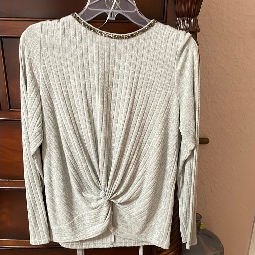 Juicy Couture Cream Ribbed Long Sleeve Blouse